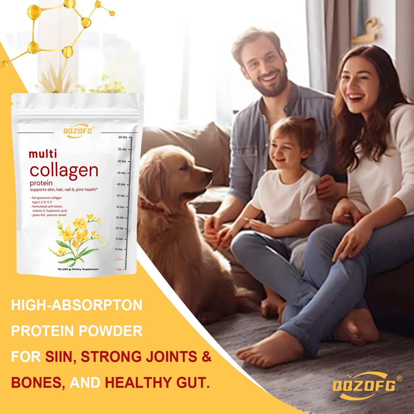 Multi-Collagen Protein Powder with Biotin, Vitamin C & Hyaluronic Acid – 1lb (454g), Unflavored – for Adults