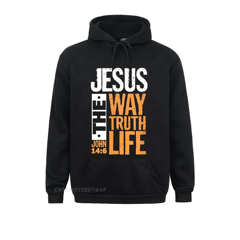 Unisex Christian Hoodie – “Jesus The Way, The Truth, The Life” Bible Verse Pullover (John 14:6)