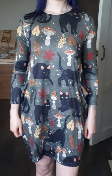 Women’s Jesus Catholic Loose Dress – Knee-Length Casual Long Sleeve Pocket Dress with 3D Printing