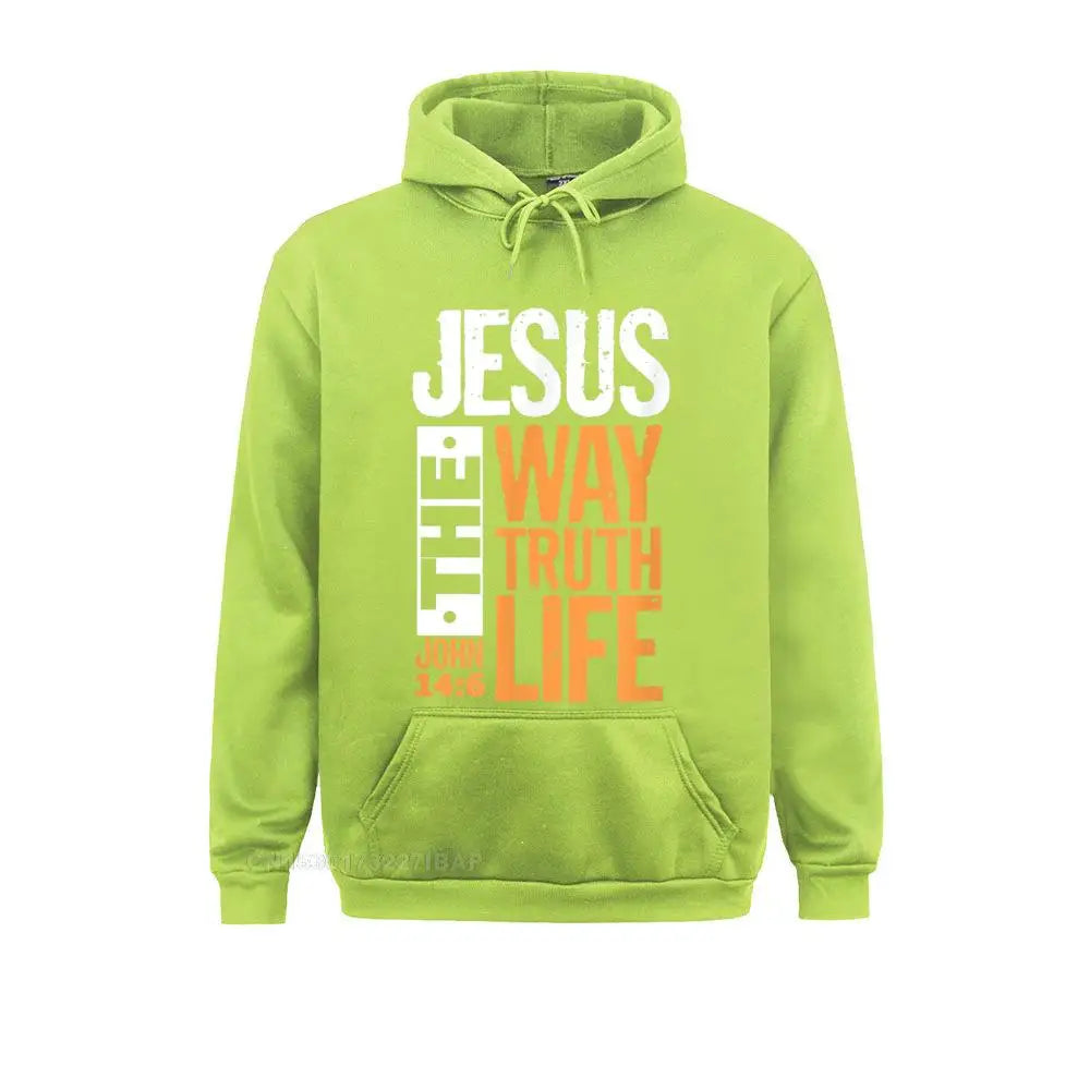 Unisex Christian Hoodie – “Jesus The Way, The Truth, The Life” Bible Verse Pullover (John 14:6)