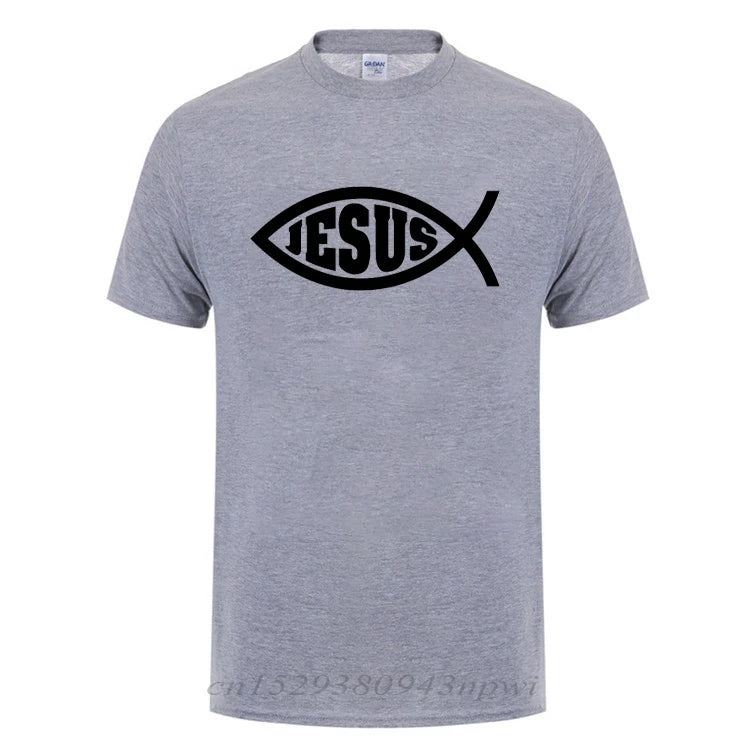 Unisex Christian T-Shirt – “Jesus Fish” Faith Graphic Tee, Short Sleeve Cotton Crewneck