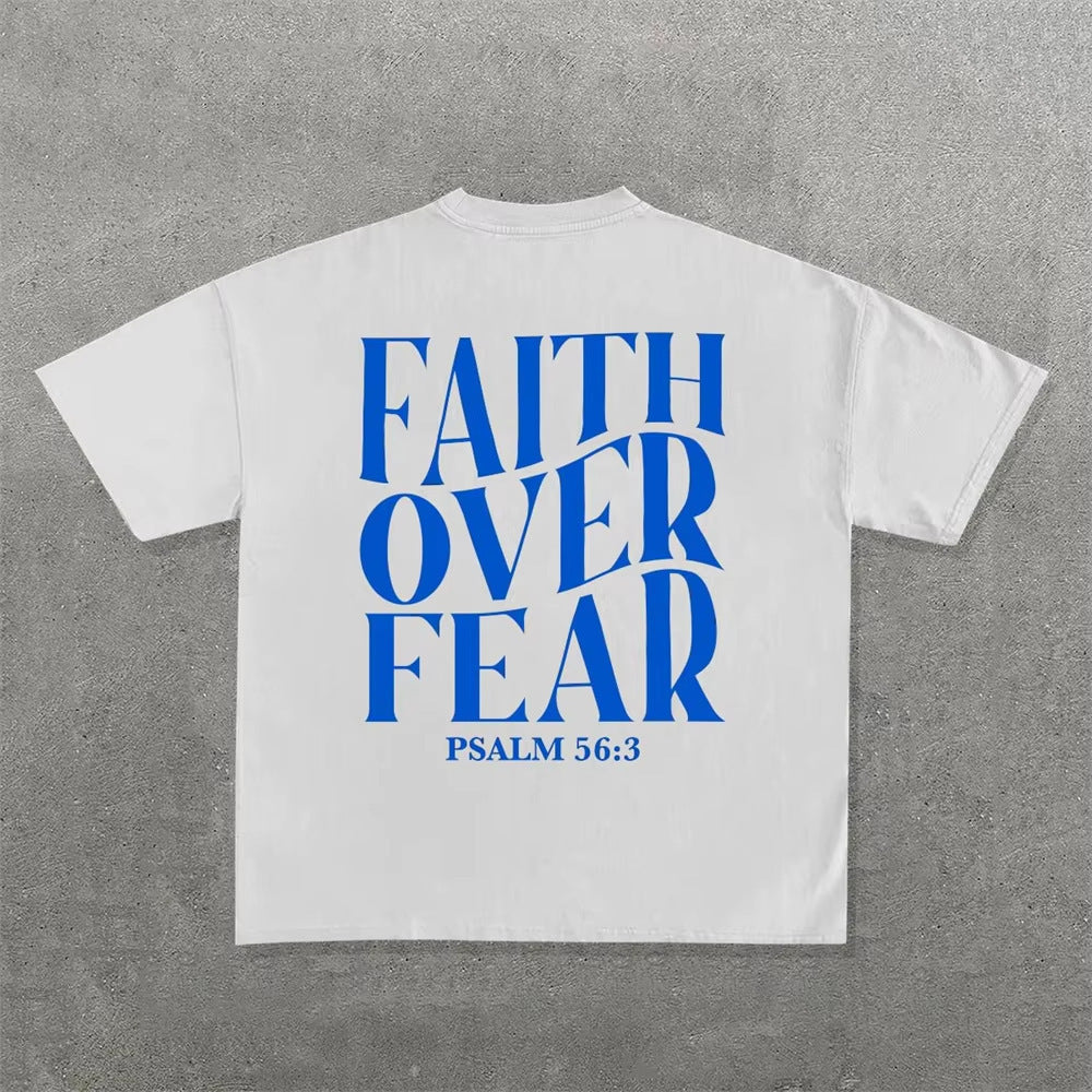 FAITH OVER FEAR Or Jesus Is King Pattern Oversized T-Shirt Men