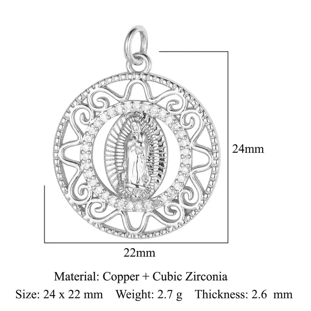 3-Piece Religious Pendant Set – Our Lady & Heart Cross Charms with Cubic Zirconia, Gold or Silver Plated