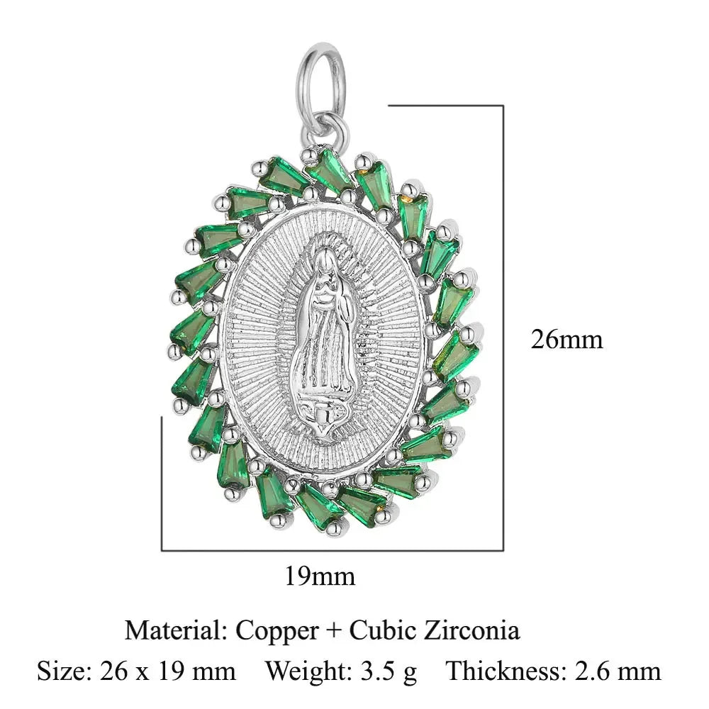 3-Piece Religious Pendant Set – Our Lady & Heart Cross Charms with Cubic Zirconia, Gold or Silver Plated