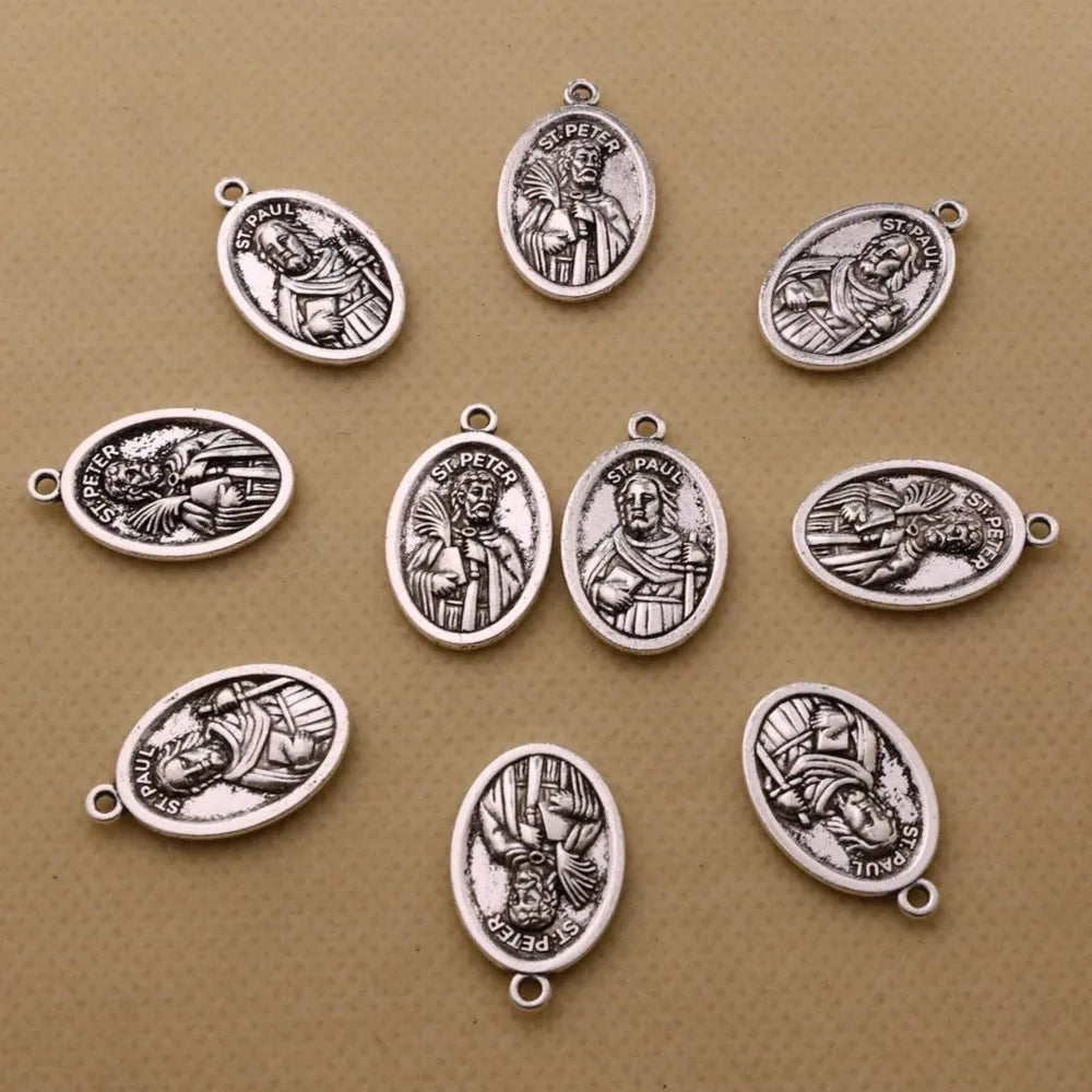 20pcs Saint Peter and Saint Paul Catholic Medals – Oval Religious Charms for DIY Jewelry and Rosaries