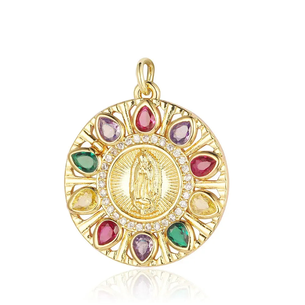 3-Piece Religious Pendant Set – Our Lady & Heart Cross Charms with Cubic Zirconia, Gold or Silver Plated