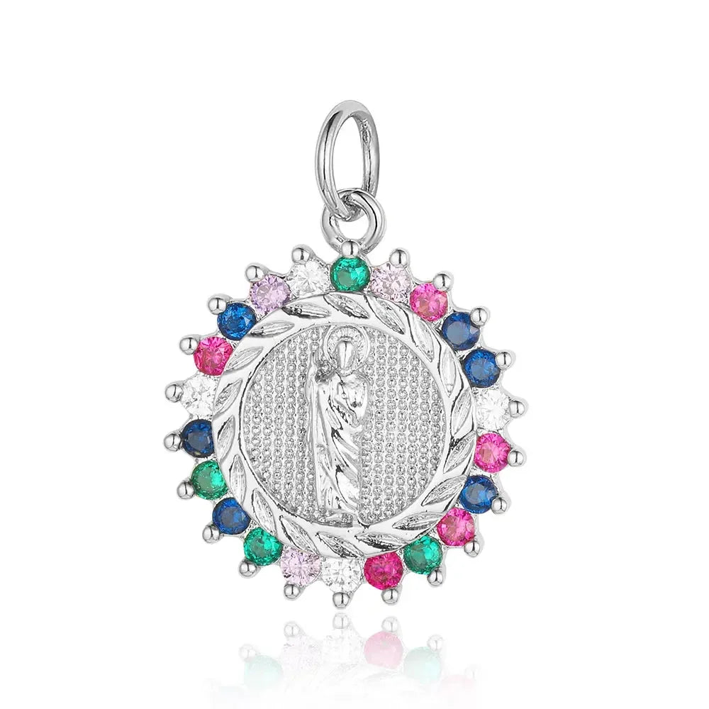 3-Piece Religious Pendant Set – Our Lady & Heart Cross Charms with Cubic Zirconia, Gold or Silver Plated