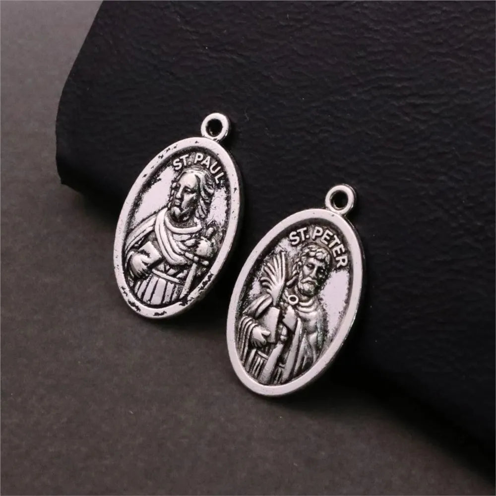 20pcs Saint Peter and Saint Paul Catholic Medals – Oval Religious Charms for DIY Jewelry and Rosaries
