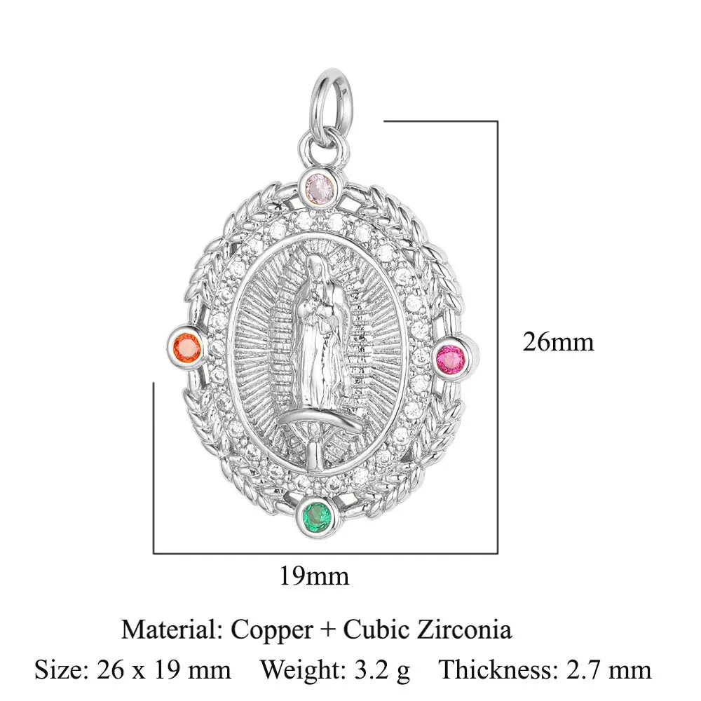 3-Piece Religious Pendant Set – Our Lady & Heart Cross Charms with Cubic Zirconia, Gold or Silver Plated