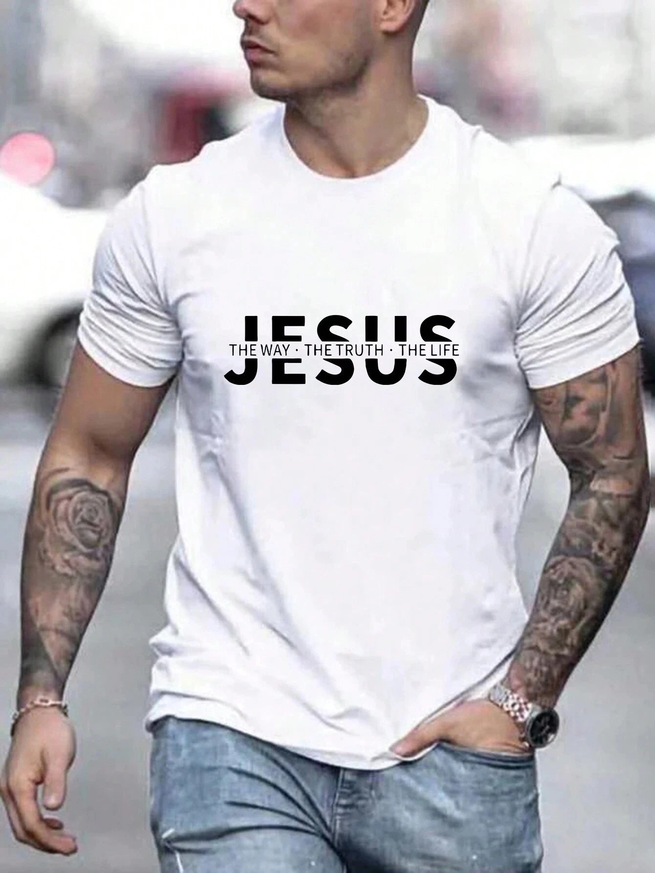 "Jesus - the way the truth the life" Men Custom Cotton T-shirt Luxury Brand Fashion Top Casual Short Sleeve Streetwear Classic Print New Arrival Tee