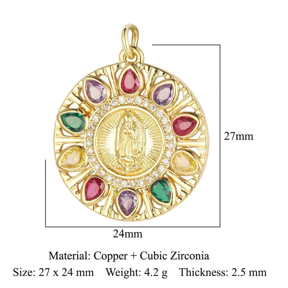 3-Piece Religious Pendant Set – Our Lady & Heart Cross Charms with Cubic Zirconia, Gold or Silver Plated