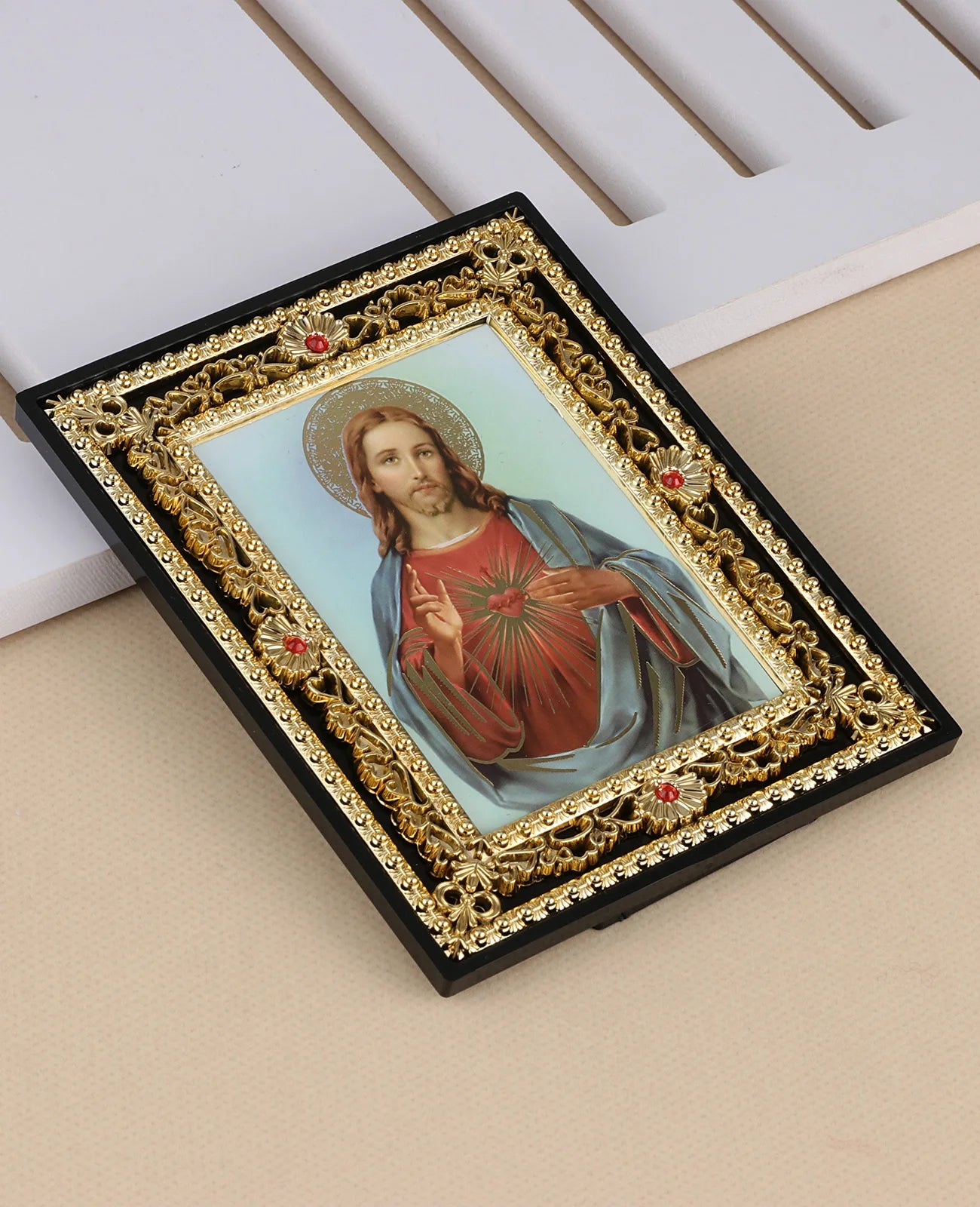 Immaculate Heart of Mary and St. Michael Icon Figurine – Square Frame Holy Family Tabletop Decoration