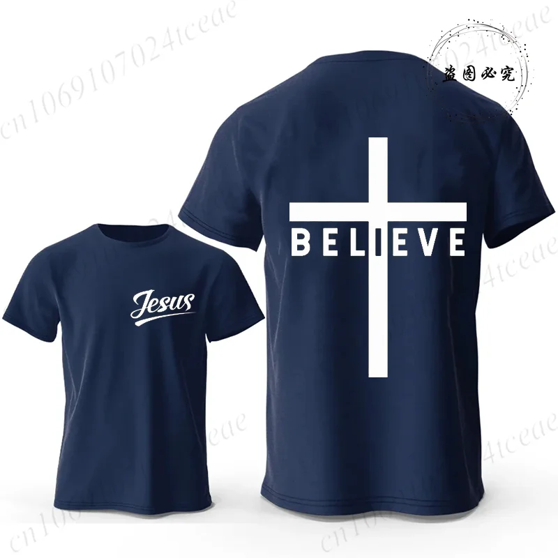 Believe Cross Jesus Graphic Men’s Casual Short Sleeve T-Shirt – Breathable Modal Fabric, Four Seasons Wear