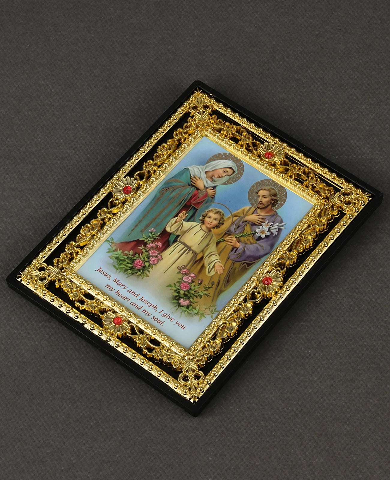 Immaculate Heart of Mary and St. Michael Icon Figurine – Square Frame Holy Family Tabletop Decoration