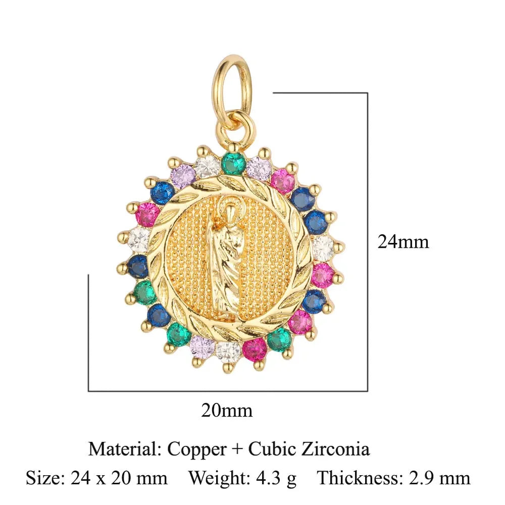 3-Piece Religious Pendant Set – Our Lady & Heart Cross Charms with Cubic Zirconia, Gold or Silver Plated