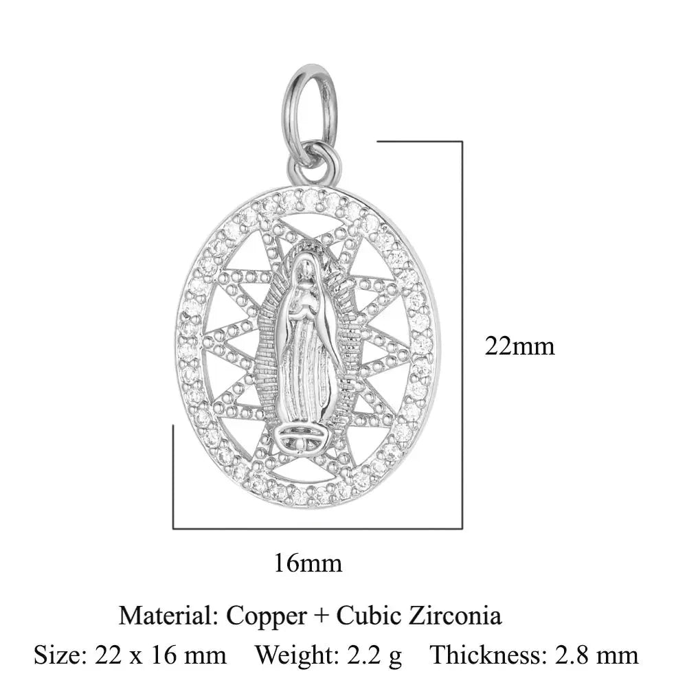 3-Piece Religious Pendant Set – Our Lady & Heart Cross Charms with Cubic Zirconia, Gold or Silver Plated