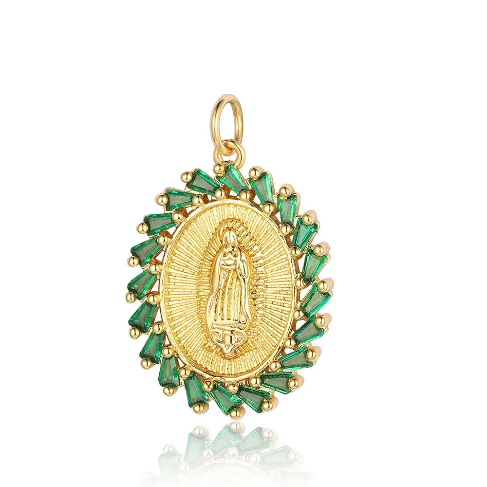 3-Piece Religious Pendant Set – Our Lady & Heart Cross Charms with Cubic Zirconia, Gold or Silver Plated