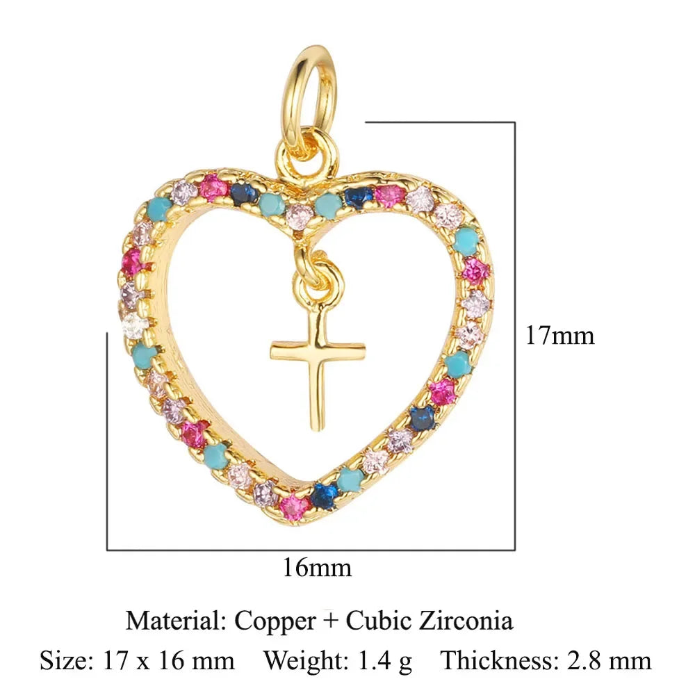 3-Piece Religious Pendant Set – Our Lady & Heart Cross Charms with Cubic Zirconia, Gold or Silver Plated