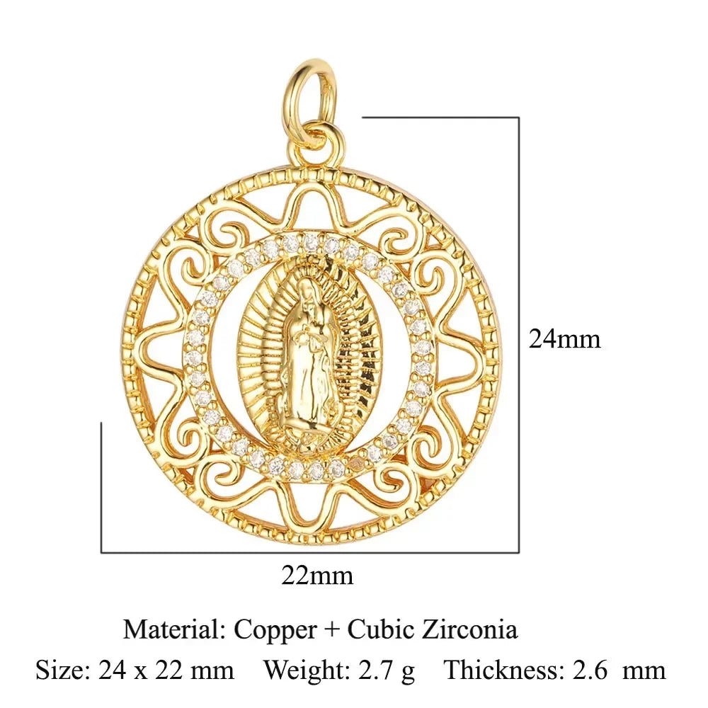 3-Piece Religious Pendant Set – Our Lady & Heart Cross Charms with Cubic Zirconia, Gold or Silver Plated