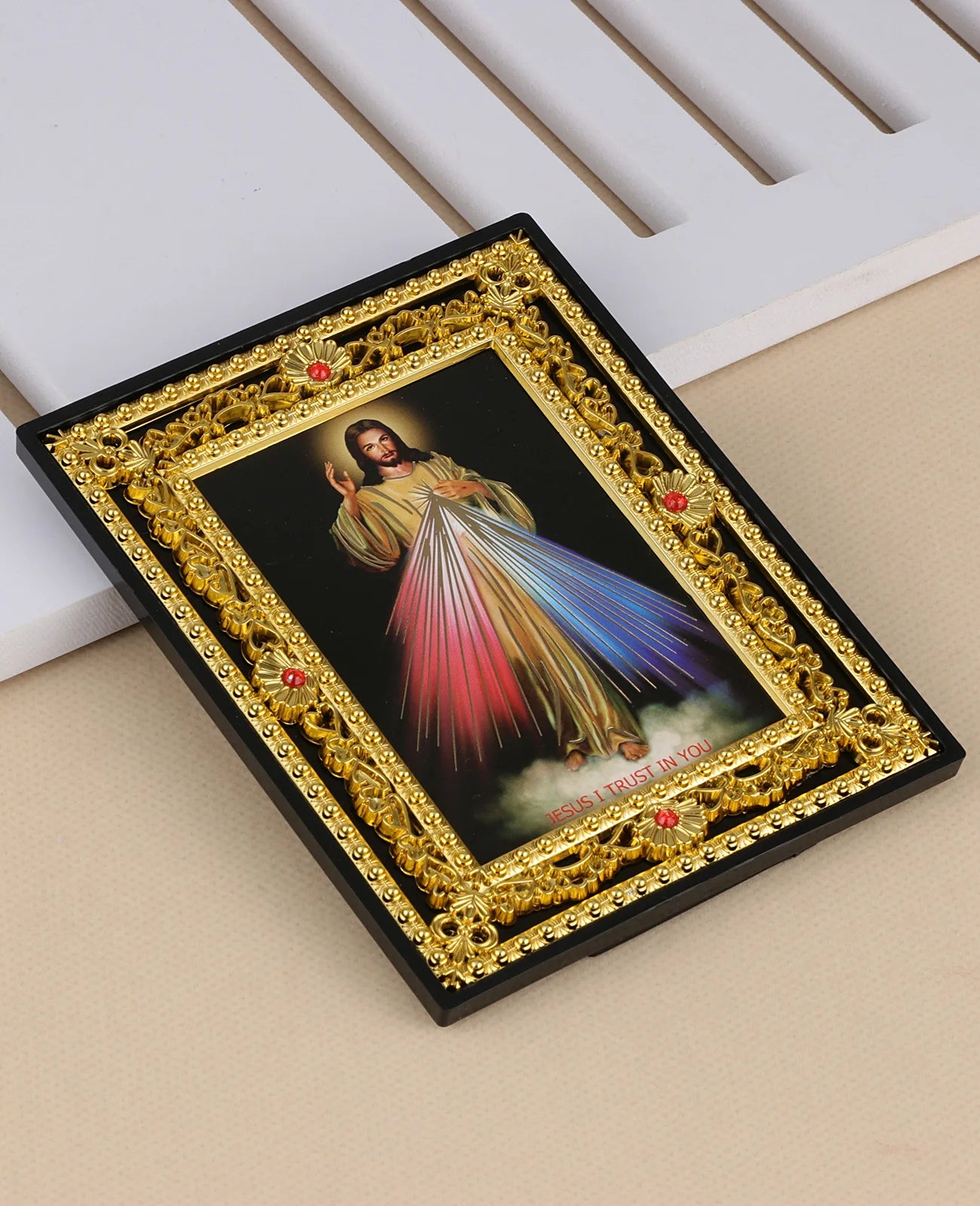 Immaculate Heart of Mary and St. Michael Icon Figurine – Square Frame Holy Family Tabletop Decoration