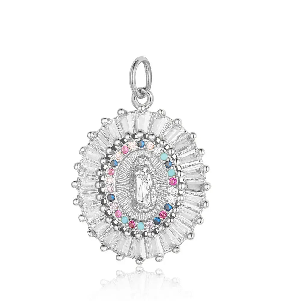 3-Piece Religious Pendant Set – Our Lady & Heart Cross Charms with Cubic Zirconia, Gold or Silver Plated