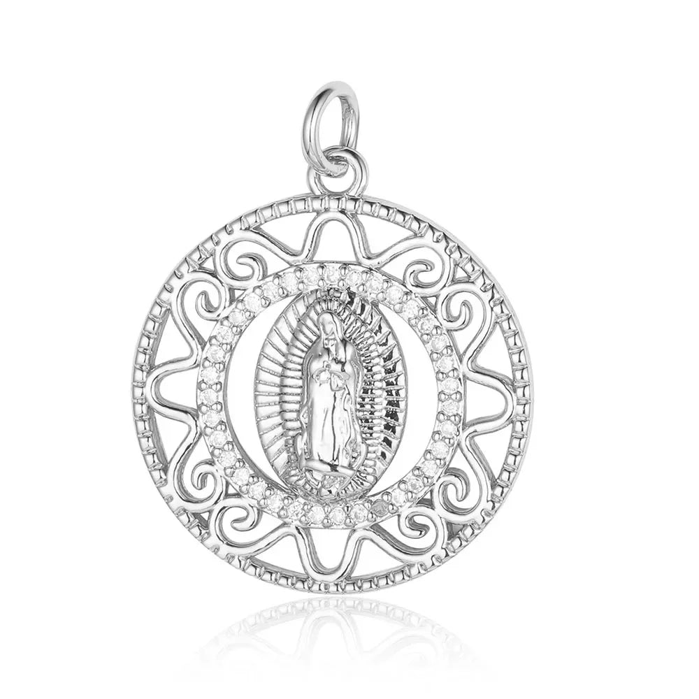 3-Piece Religious Pendant Set – Our Lady & Heart Cross Charms with Cubic Zirconia, Gold or Silver Plated