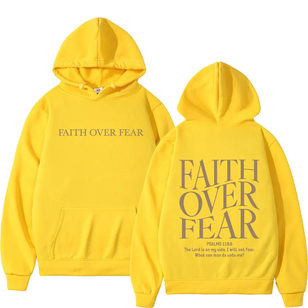 Faith Over Fear Christian Hoodie – Jesus Bible Verse Graphic, Oversized Fleece Sweatshirt for Men & Women