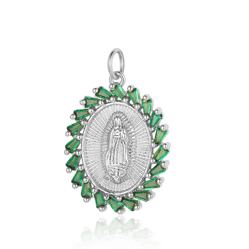 3-Piece Religious Pendant Set – Our Lady & Heart Cross Charms with Cubic Zirconia, Gold or Silver Plated