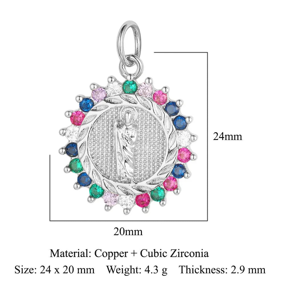 3-Piece Religious Pendant Set – Our Lady & Heart Cross Charms with Cubic Zirconia, Gold or Silver Plated