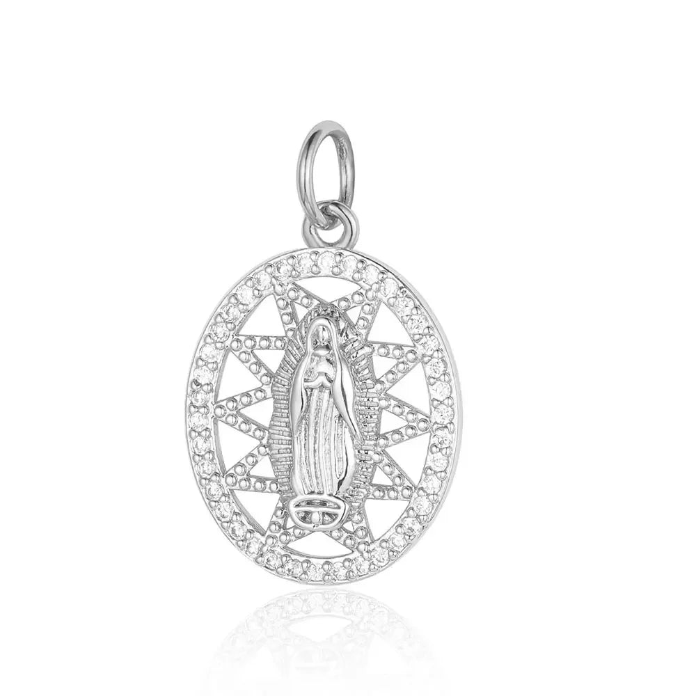 3-Piece Religious Pendant Set – Our Lady & Heart Cross Charms with Cubic Zirconia, Gold or Silver Plated