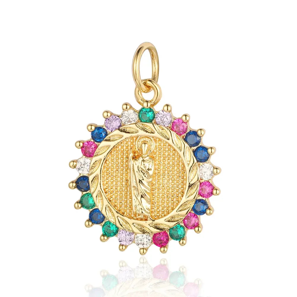 3-Piece Religious Pendant Set – Our Lady & Heart Cross Charms with Cubic Zirconia, Gold or Silver Plated