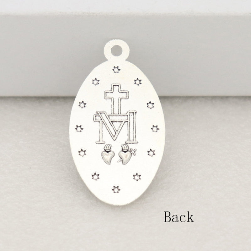 10 Pcs Miraculous Medal Pendant Charms – Catholic Necklace or Rosary Charms, Blessed Virgin Oval Pendants with Loop