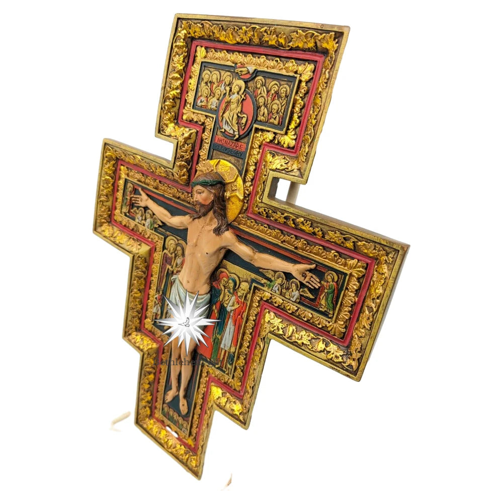 San Damiano Cross Resin Wall Hanging – Catholic Prayer Icon for Home Decor, 26.5cm