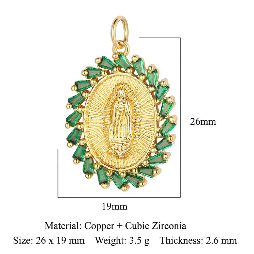 3-Piece Religious Pendant Set – Our Lady & Heart Cross Charms with Cubic Zirconia, Gold or Silver Plated