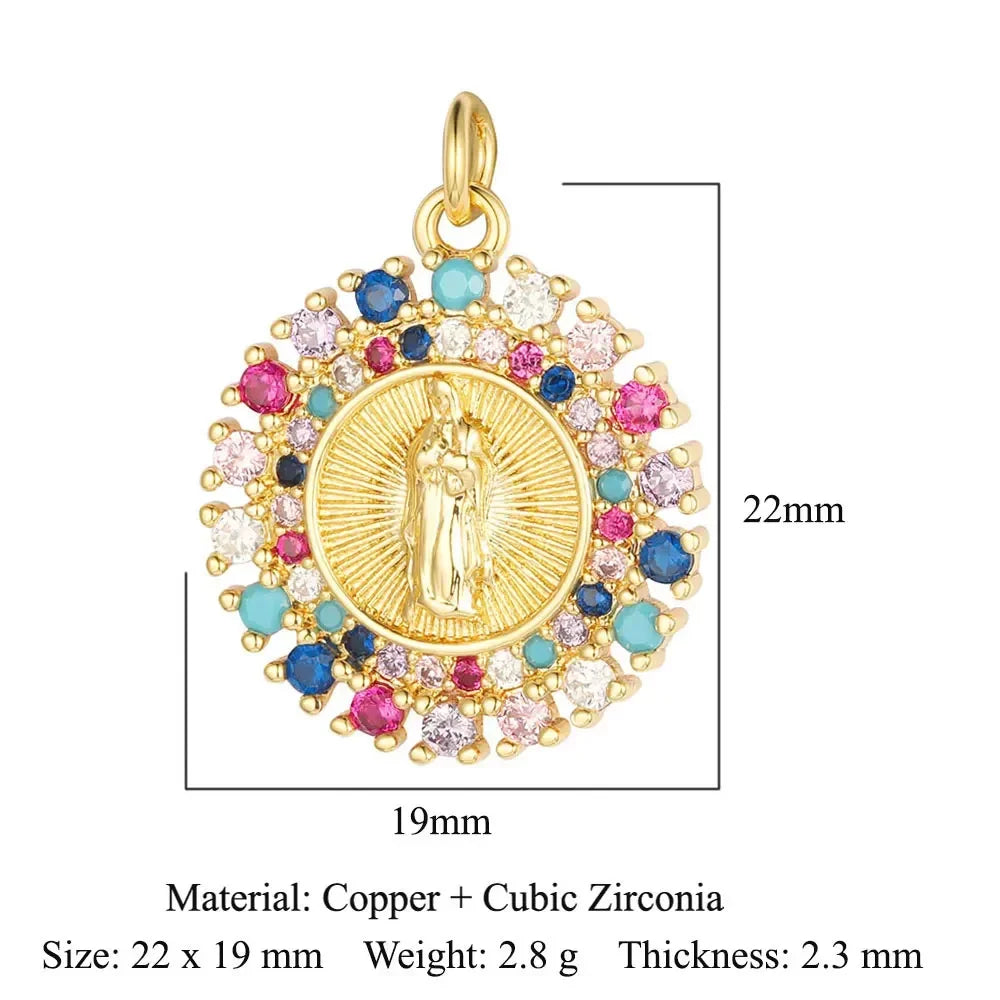 3-Piece Religious Pendant Set – Our Lady & Heart Cross Charms with Cubic Zirconia, Gold or Silver Plated