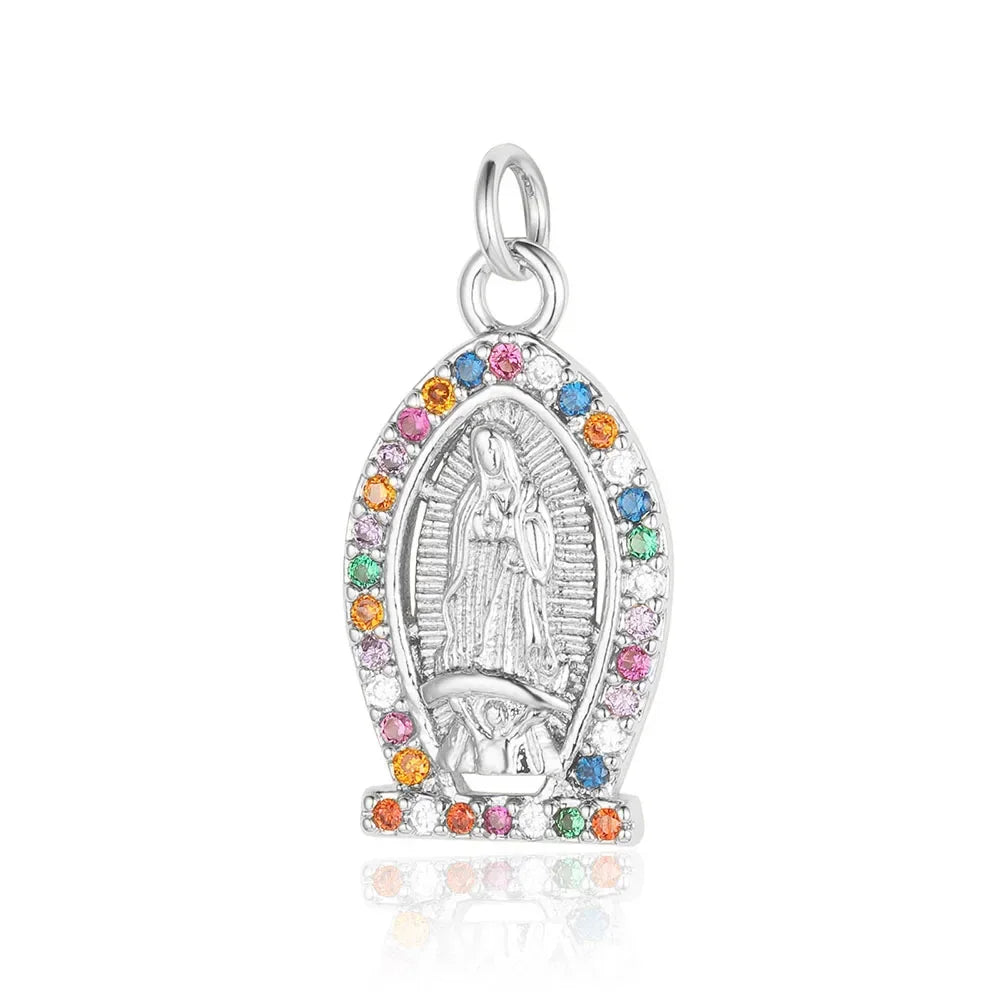 3-Piece Religious Pendant Set – Our Lady & Heart Cross Charms with Cubic Zirconia, Gold or Silver Plated