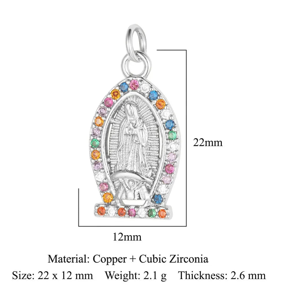 3-Piece Religious Pendant Set – Our Lady & Heart Cross Charms with Cubic Zirconia, Gold or Silver Plated