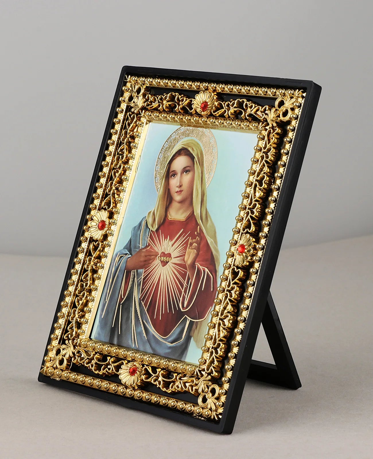Immaculate Heart of Mary and St. Michael Icon Figurine – Square Frame Holy Family Tabletop Decoration