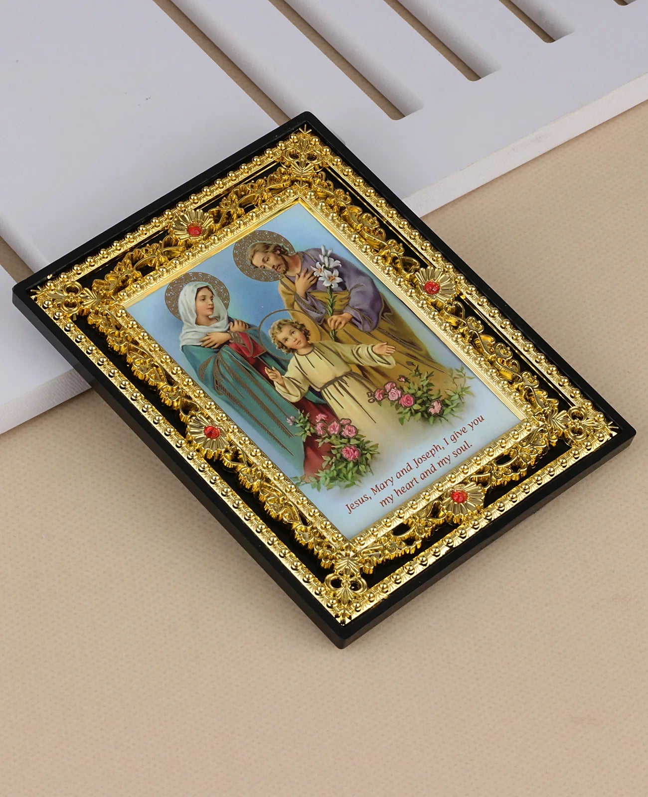Immaculate Heart of Mary and St. Michael Icon Figurine – Square Frame Holy Family Tabletop Decoration