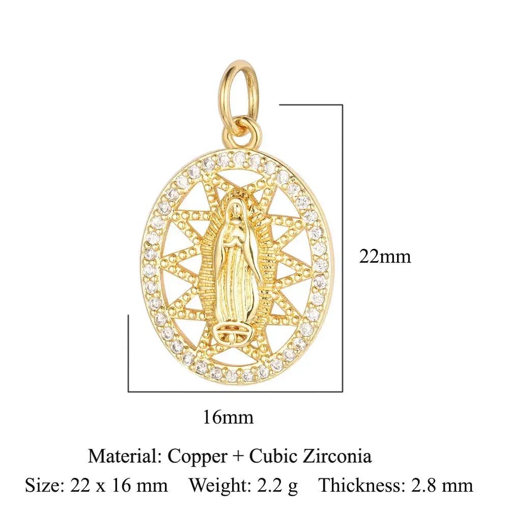 3-Piece Religious Pendant Set – Our Lady & Heart Cross Charms with Cubic Zirconia, Gold or Silver Plated