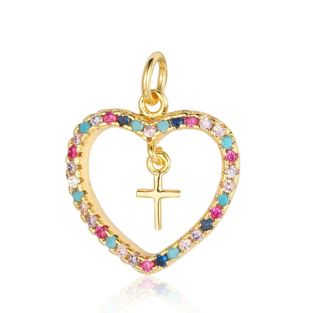 3-Piece Religious Pendant Set – Our Lady & Heart Cross Charms with Cubic Zirconia, Gold or Silver Plated