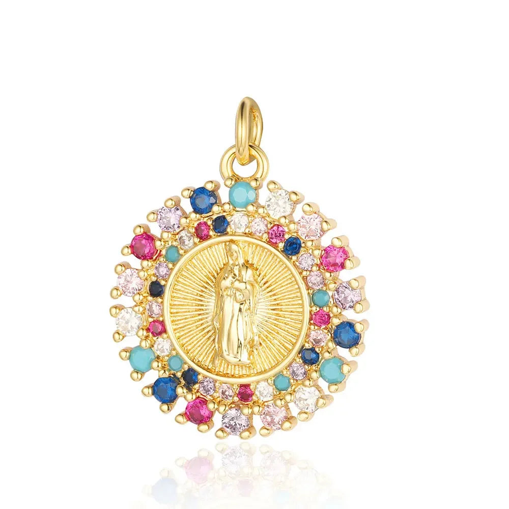 3-Piece Religious Pendant Set – Our Lady & Heart Cross Charms with Cubic Zirconia, Gold or Silver Plated