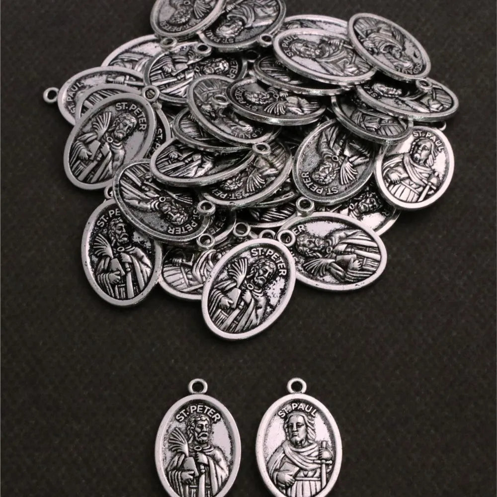 20pcs Saint Peter and Saint Paul Catholic Medals – Oval Religious Charms for DIY Jewelry and Rosaries