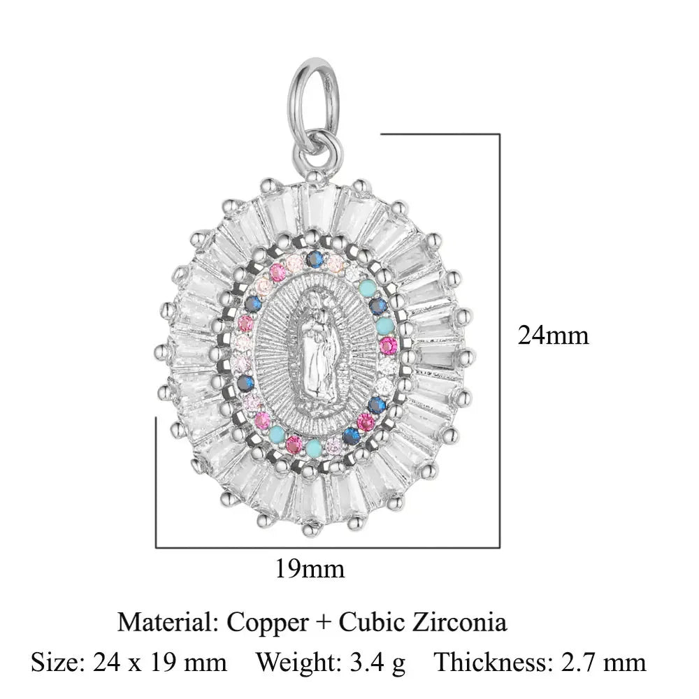 3-Piece Religious Pendant Set – Our Lady & Heart Cross Charms with Cubic Zirconia, Gold or Silver Plated