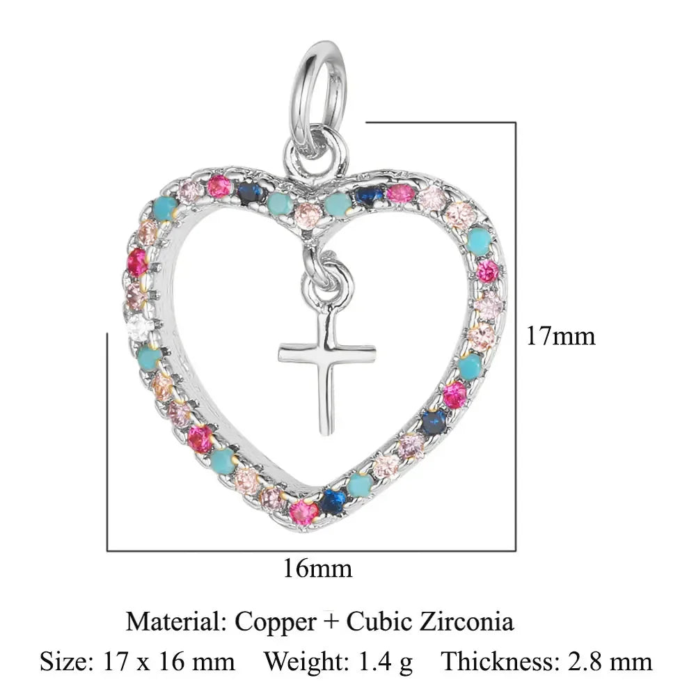3-Piece Religious Pendant Set – Our Lady & Heart Cross Charms with Cubic Zirconia, Gold or Silver Plated