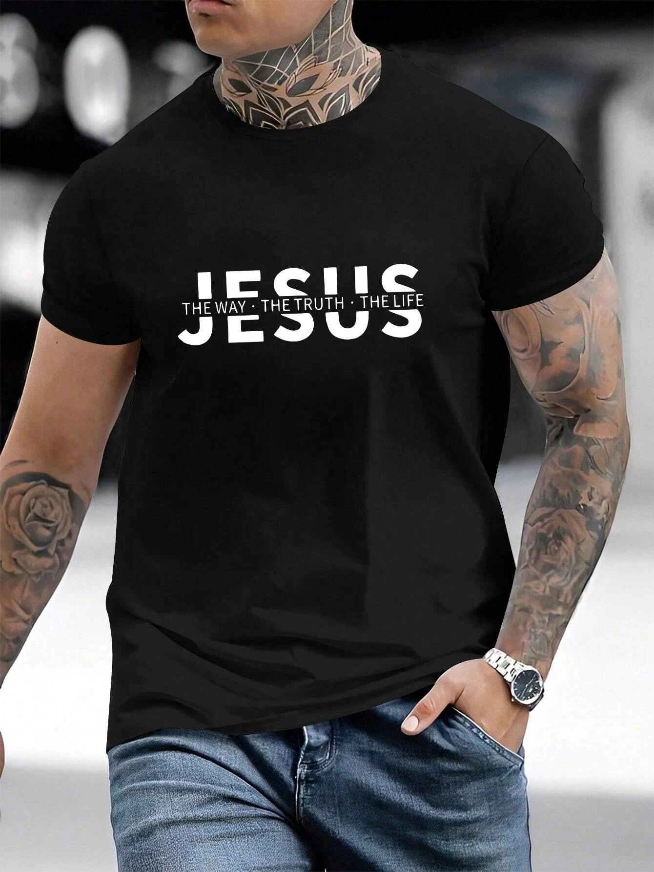 "Jesus - the way the truth the life" Men Custom Cotton T-shirt Luxury Brand Fashion Top Casual Short Sleeve Streetwear Classic Print New Arrival Tee