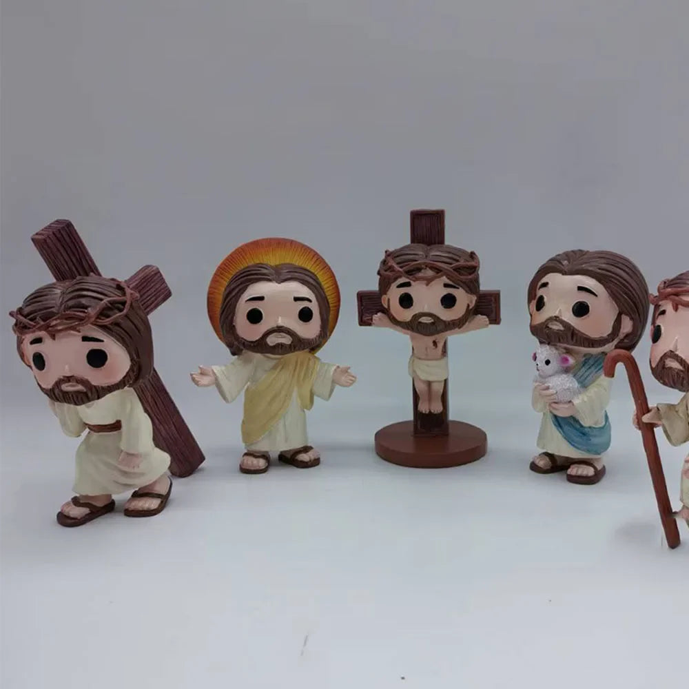 Resin Jesus Statue – Cute Religious Home Decor for Easter or Christmas, Catholic-Themed Bedroom Figurine