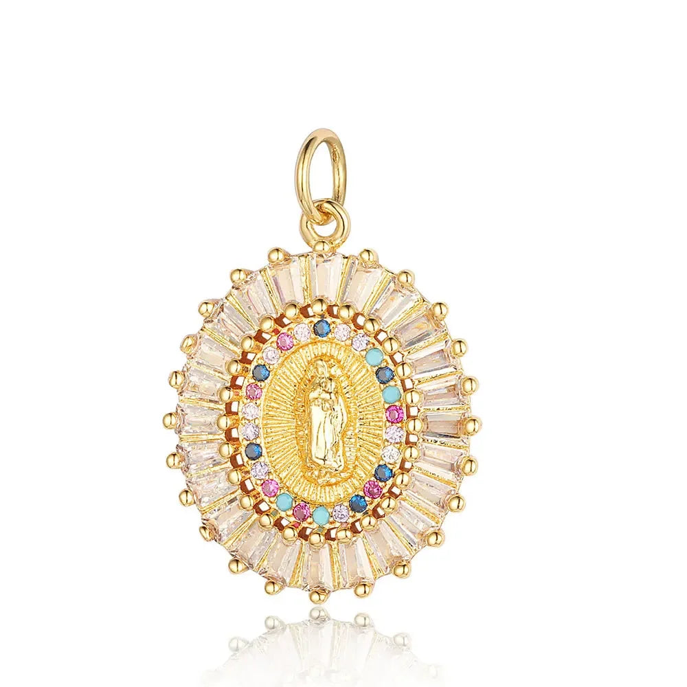 3-Piece Religious Pendant Set – Our Lady & Heart Cross Charms with Cubic Zirconia, Gold or Silver Plated
