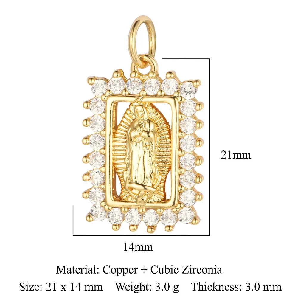 3-Piece Religious Pendant Set – Our Lady & Heart Cross Charms with Cubic Zirconia, Gold or Silver Plated