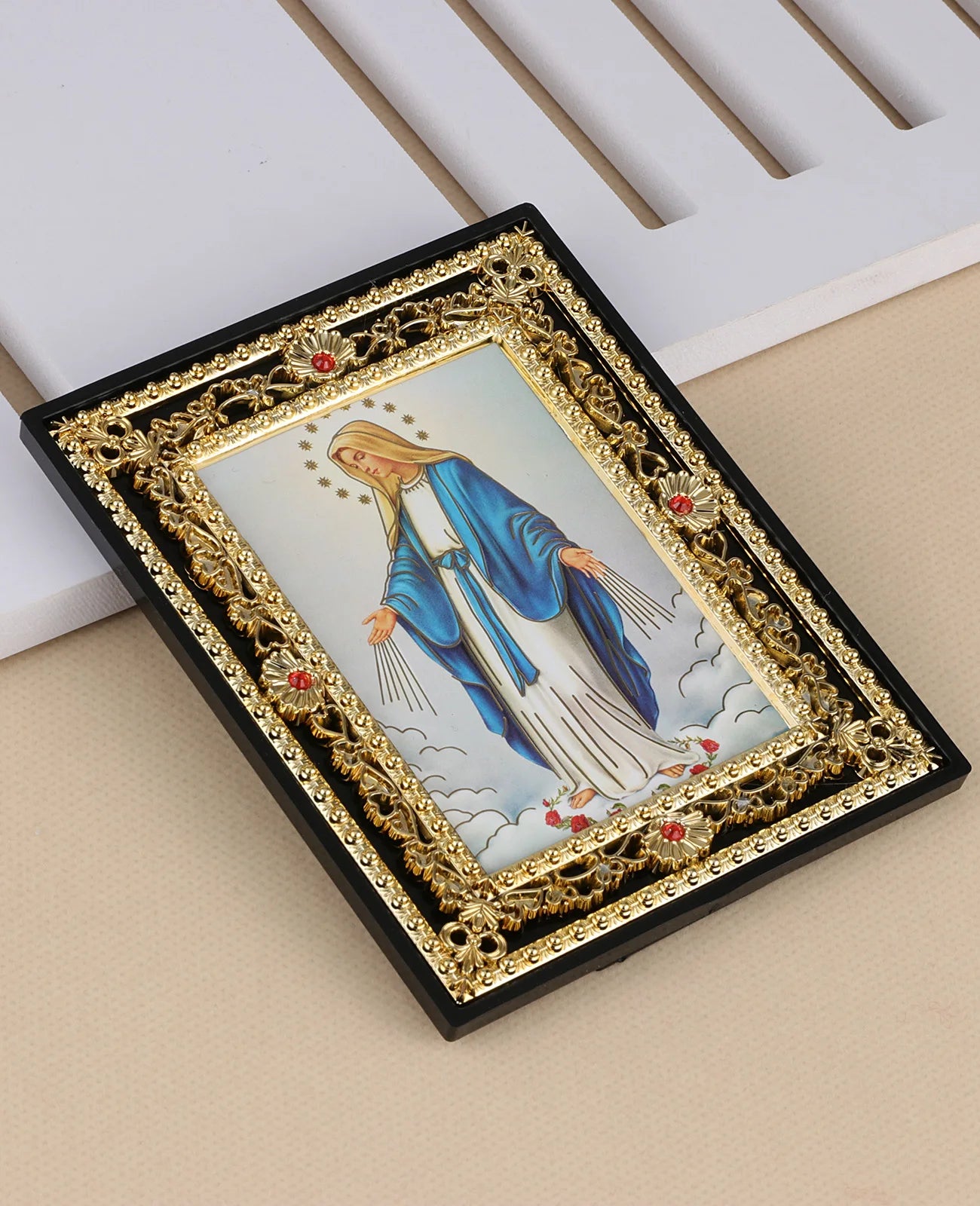 Immaculate Heart of Mary and St. Michael Icon Figurine – Square Frame Holy Family Tabletop Decoration